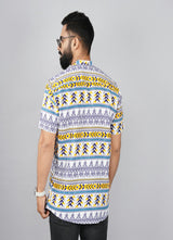 White & Yellow Ethnic Pattern Printed Kurta Shirts