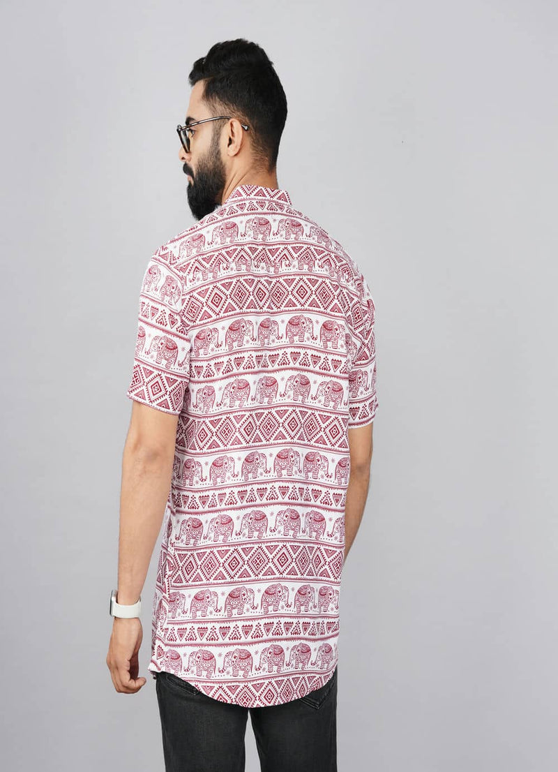 White & Red Traditional Pattern Printed Kurta Shirts