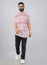 White & Red Traditional Pattern Printed Kurta Shirts