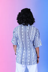 WHITE GEOMETRIC PATTERN DIGITAL PRINTED SHIRT