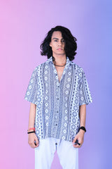 WHITE GEOMETRIC PATTERN DIGITAL PRINTED SHIRT