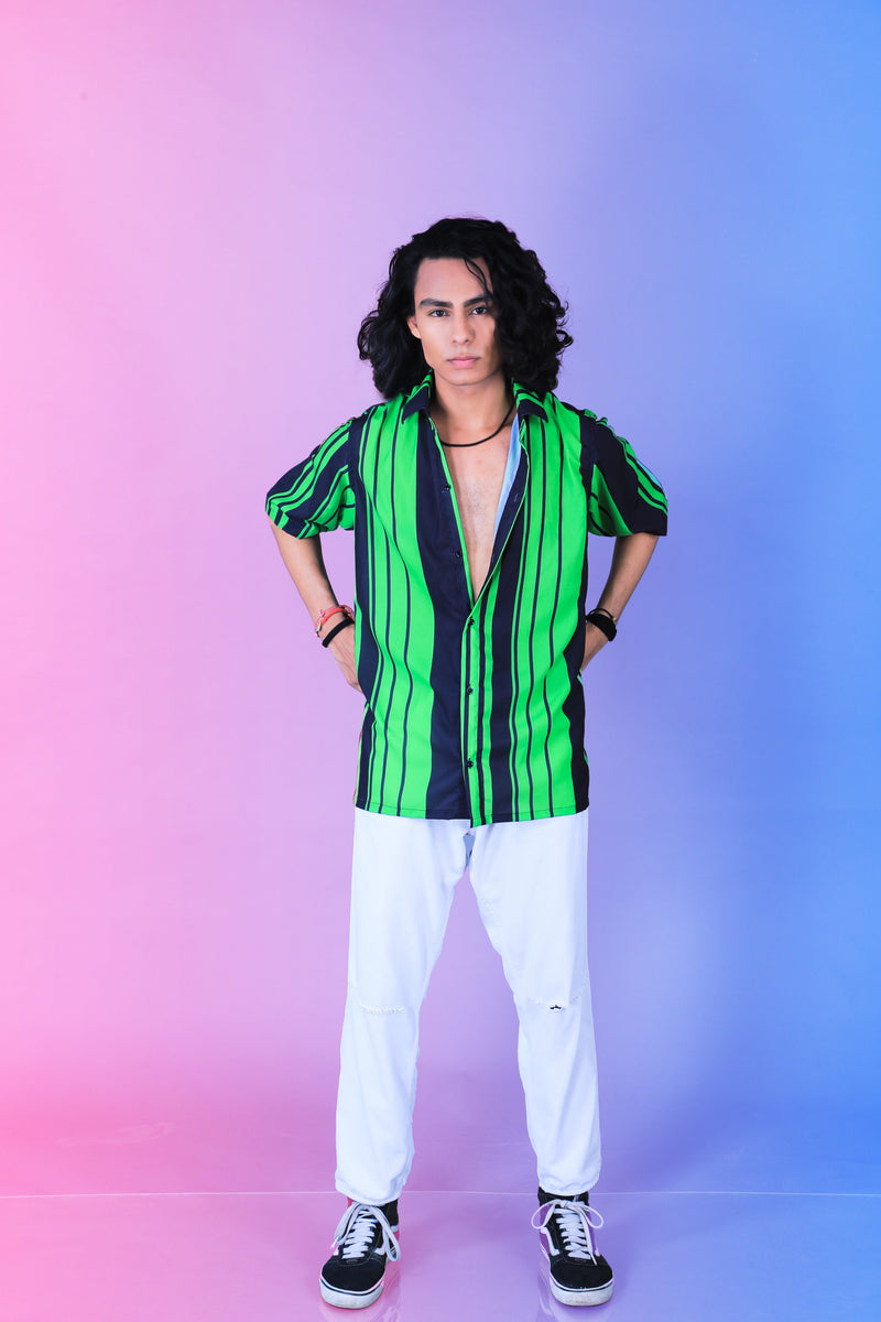 GREEN STRIP PATTERN DIGITAL PRINTED SHIRT