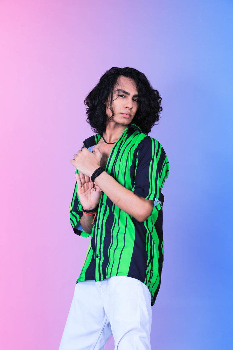 GREEN STRIP PATTERN DIGITAL PRINTED SHIRT