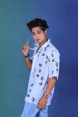 WHITE SYMBOLE PATTERN DIGITAL PRINTED SHIRT