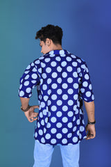 BLUE POLKA ABSTRACT PATTERN DIGITAL PRINTED SHIRT