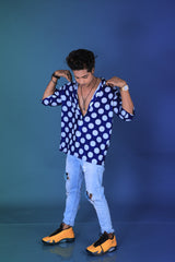 BLUE POLKA ABSTRACT PATTERN DIGITAL PRINTED SHIRT