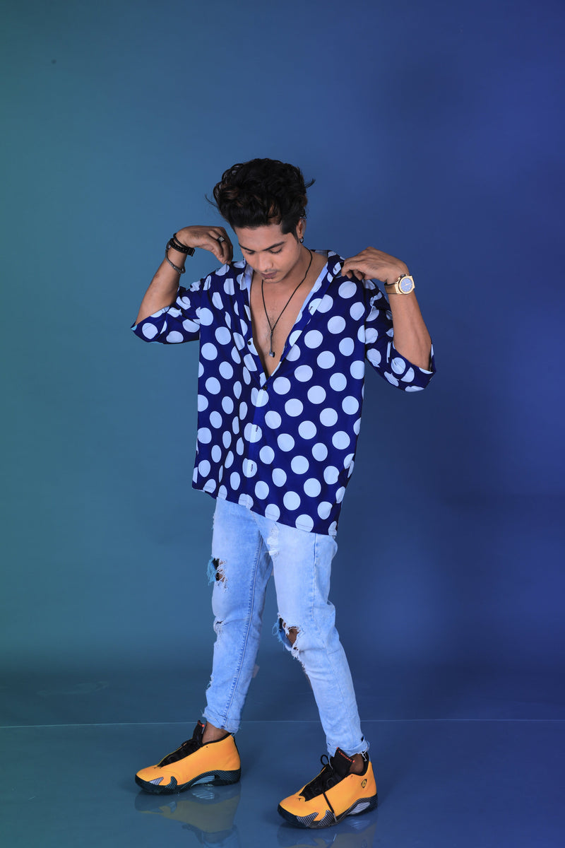 BLUE POLKA ABSTRACT PATTERN DIGITAL PRINTED SHIRT