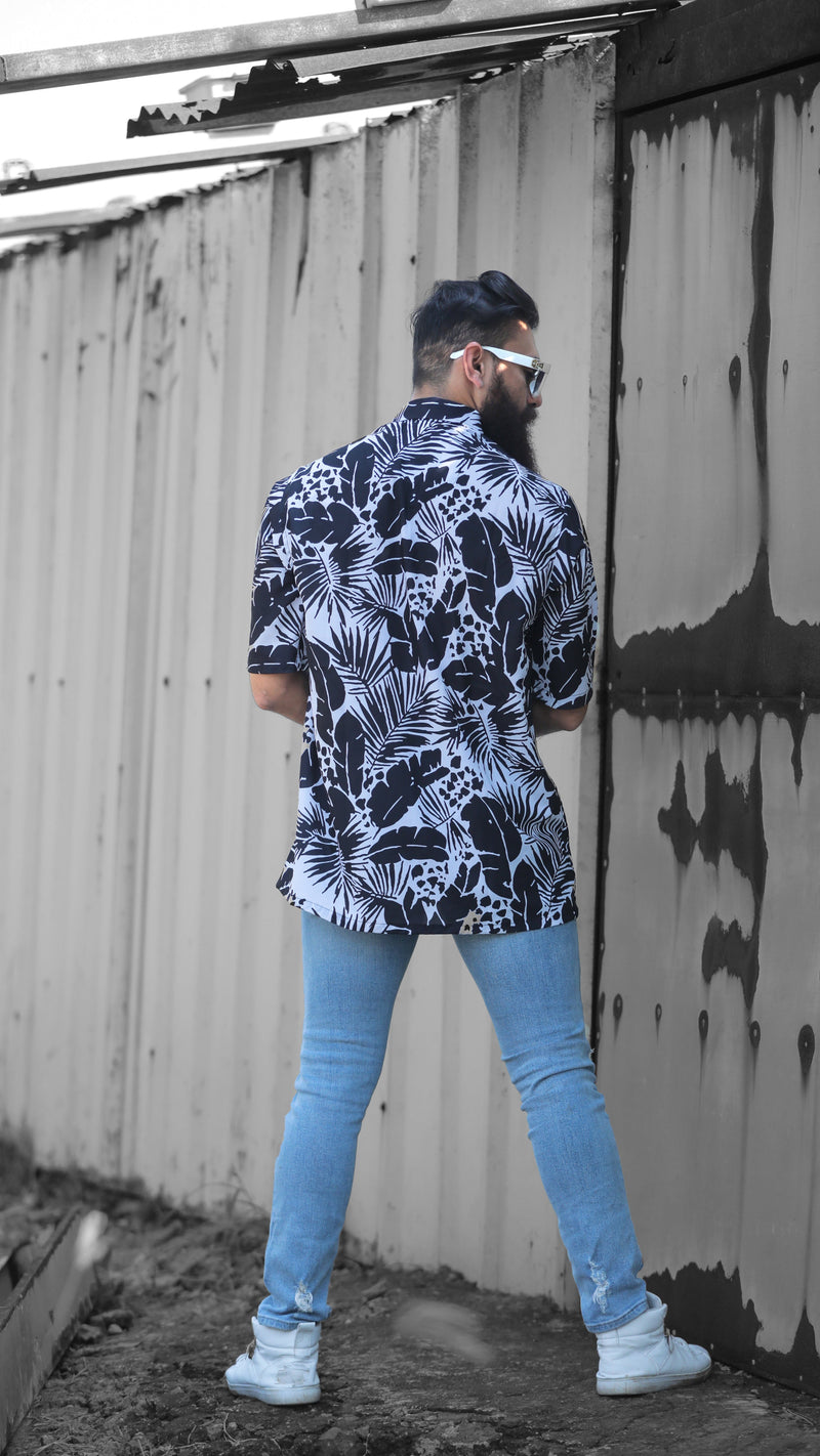 BLACK LEAF ABSTRACT PATTERN DIGITAL PRINTED SHIRT