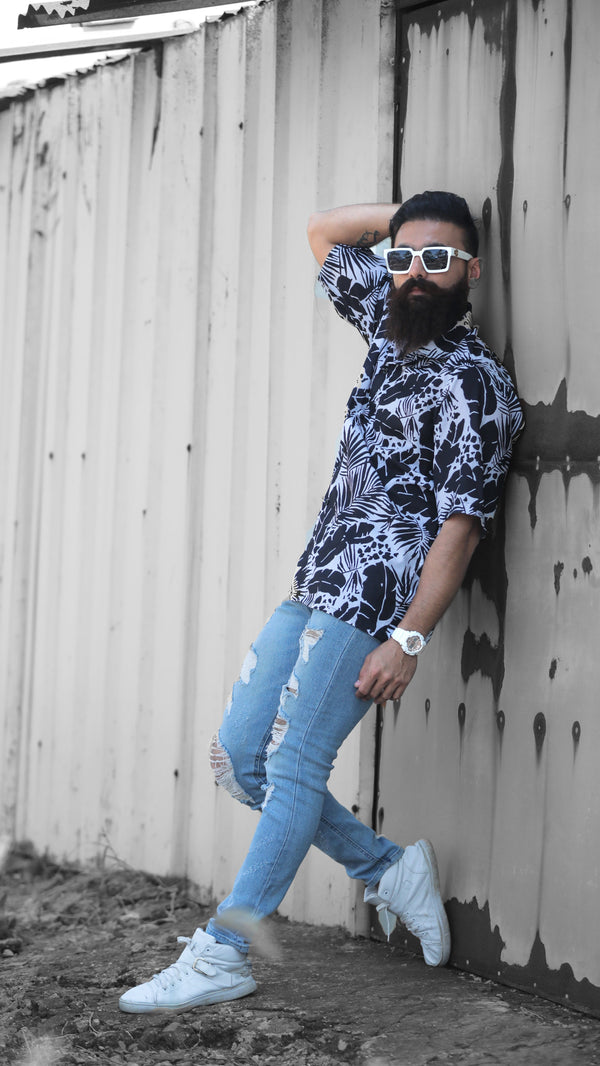 BLACK LEAF ABSTRACT PATTERN DIGITAL PRINTED SHIRT