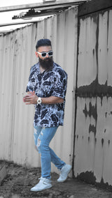 BLACK LEAF ABSTRACT PATTERN DIGITAL PRINTED SHIRT