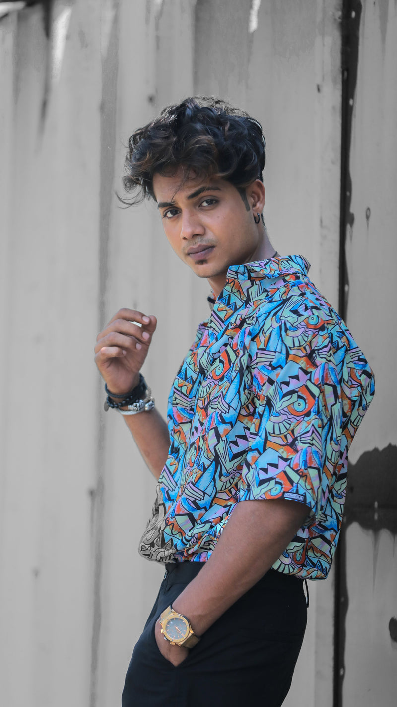 BLUE ABSTRACT PATTERN DIGITAL PRINTED SHIRT