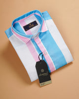 BLUE AND PINK STRIPES PRINTED SHIRT