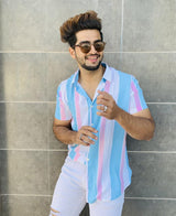 BLUE AND PINK STRIPES PRINTED SHIRT