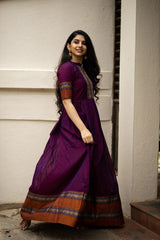 Pansy Purple Partywear Jacquard Gown