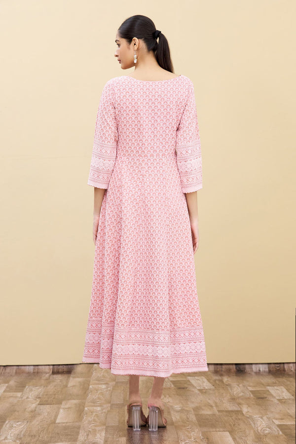 Pink Chikankari Anarkali With Dupatta Set