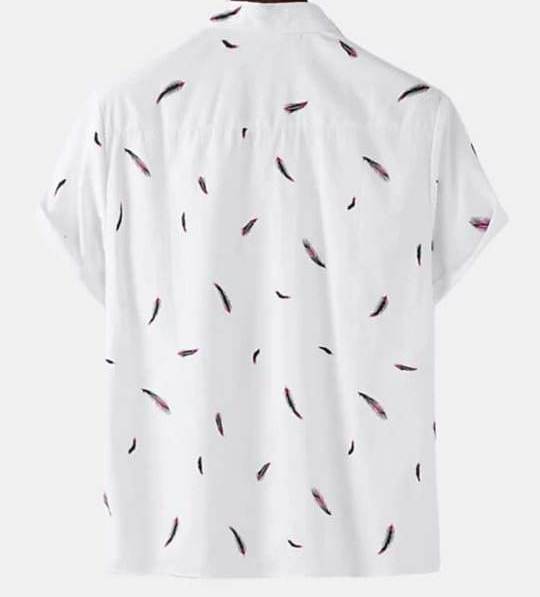 WHITE FEATHER PATTERN PRINTED SHIRT