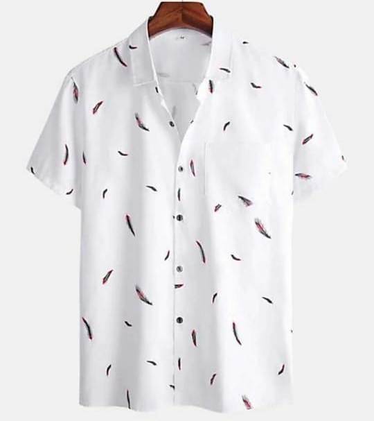 WHITE FEATHER PATTERN PRINTED SHIRT