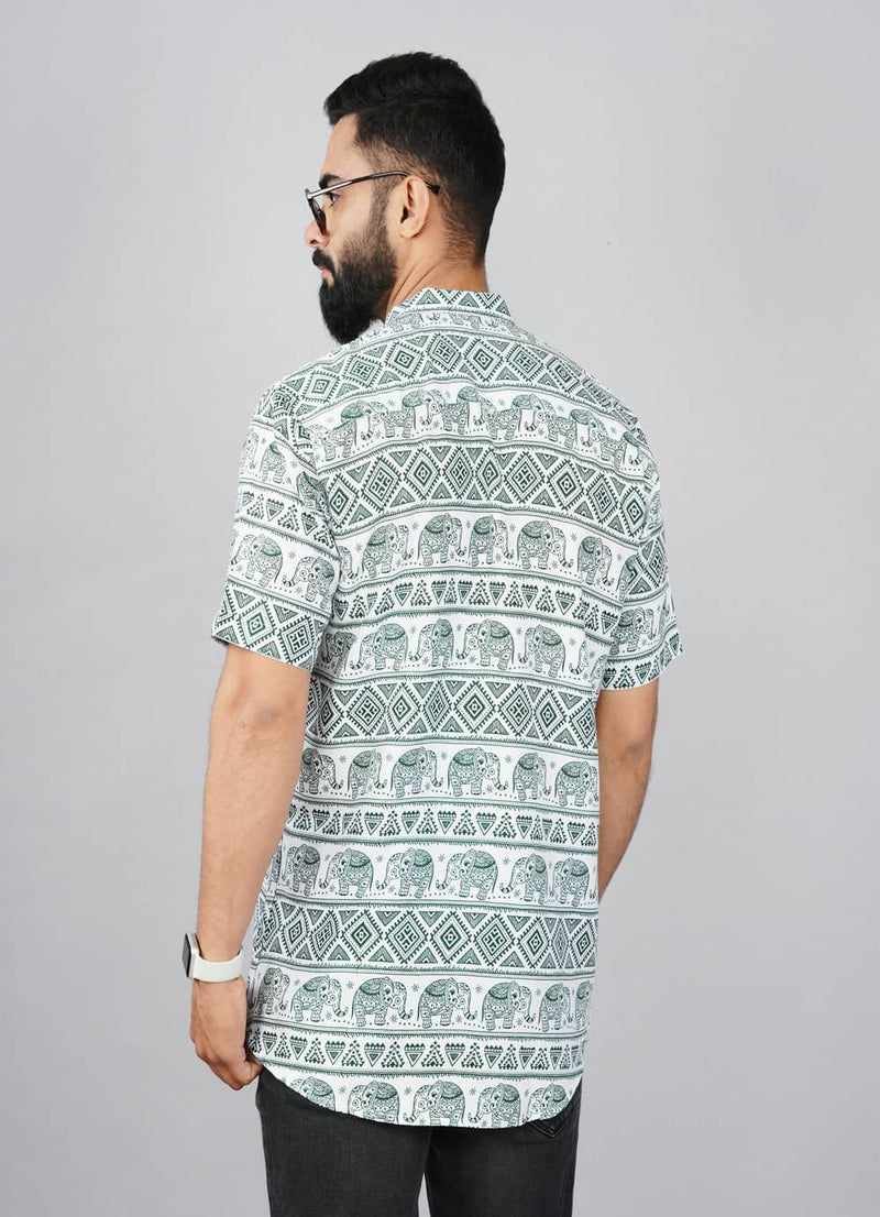 White & Green Ethnic Pattern Printed Kurta Shirts